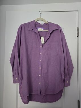 Anthropologie Maeve Lilac Button-Front Relaxed Shirt